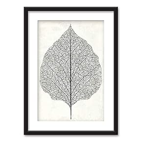 Framed Wall Art - Black and White Leaf - 16" x 24"