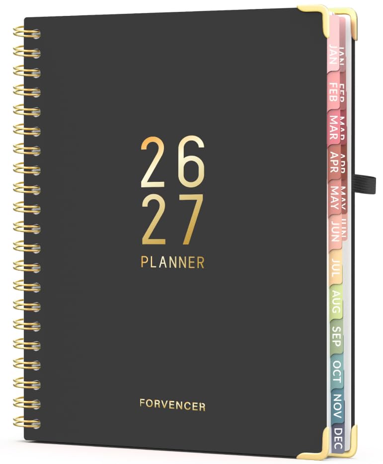 Photo 1 of Forvencer Planner 2026-2027, 18 Month Weekly and Monthly Calendar Planner, Jan 2026 -June 2027, 8.5" x 11", Daily Agenda Book with Tabs, College Organizer Notebook, School Supplies for Student Teacher Classroom, A4, Black