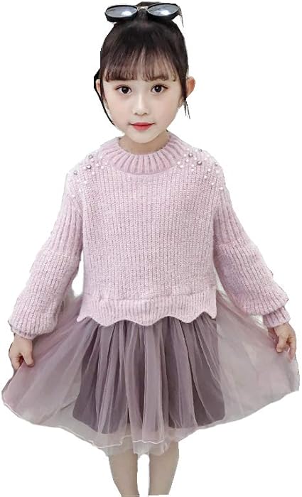 Amazon Co Jp ワンピース 秋冬 キッズ 切り替え チュールワンピース 膝丈 パッチワーク 秋冬 子供服 女の子 ワンピース ニット切り替え ニットアップ 長袖 卒業式 入学式 ピンク 160お勧め身長150 160cm ベビー マタニティ