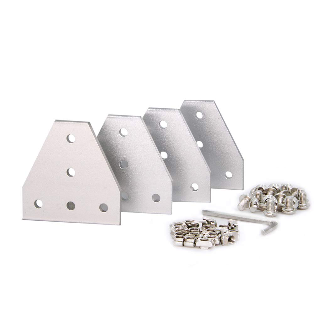 Zeberoxyz 4PCS/Kit Silver T Shape Corner Bracket Plate with 20PCS M5 Screws, 20PCS M5 T-Nuts, 5-Hole 90 Degree Joint Board Plate (Silver-T with Nut) โ image 1