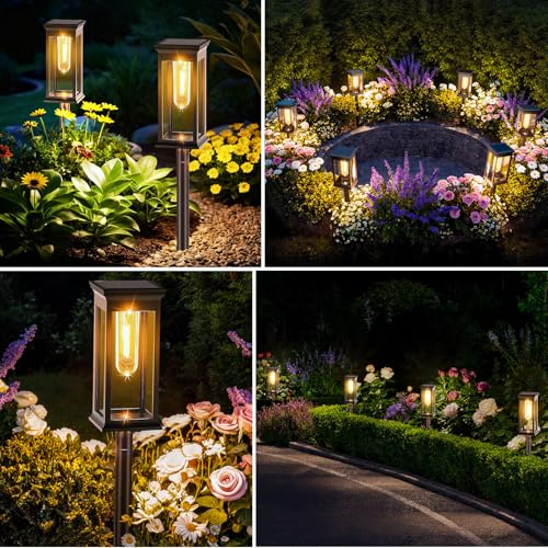 Amzxart Set of 8 IP65 Outdoor Solar Garden Lights, Automatic Ignition Solar Garden Lamp for Balcony, Patio, Path, Lawn, Outdoor, Warm White