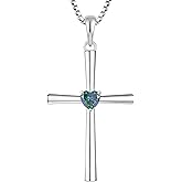 YL Women's Cross Necklace 925 Sterling Silver Crucifix Pendant Heart Cut Birthstone Criss Jewelry