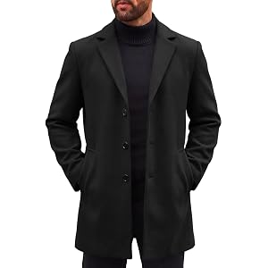Runcati Mens Mid Long Pea Coats Winter Trench Coat Single Breasted Overcoat | Notched Lapel Collar Peacoat Jacket,Fall Winter