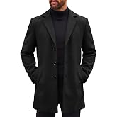 Runcati Mens Mid Long Pea Coats Winter Trench Coat Single Breasted Overcoat | Notched Lapel Collar Peacoat Jacket,Fall Winter Long Coats,Slim Fit Dress Jacket,Black Trench Coat Men