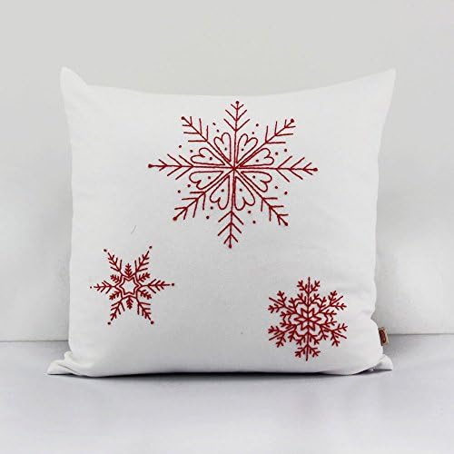Handmade Embroidered Throw Accent Pillow Cover 100% cotton - happy New Year - Holiday Decor New Year Gift Winter Home Décor,Winter Snowflake throw pillow case,thanksgiving gift idea 18×18