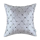 Euphoria CaliTime Pillow Cover Faux Silk Gray Ground Three-tone Diamonds Lattice Geometric Chain Embroidered 18