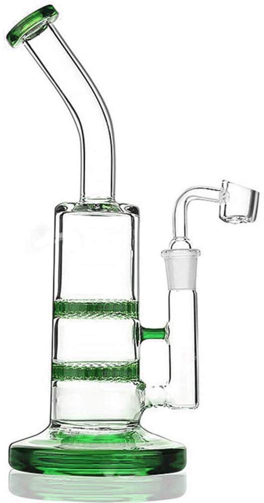 RORA 10" Glass Bongs Water Pipe Honeycomb Glass Bongs with 14.5mm Quartz Bowl (Green)