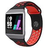 UMTELE Compatible for Fitbit Ionic Band, Two-Toned Perforated Strap Breathable Accessory Wristband with Quick Lock&Release Buckle Replacement for Fitbit Ionic Smart Watch, Large, Black/Red