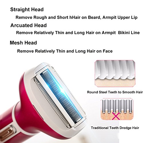 Hair Removal for Women 4 in 1 Rechargeable Hair Epilator Painless Electric Cordless Body Hair Shaver,Hair Trimmer Waterproof Razor for Bikini Area /Nose/ Armpit / Arm / Leg （2018 Upgraded） - Thumbnail 4