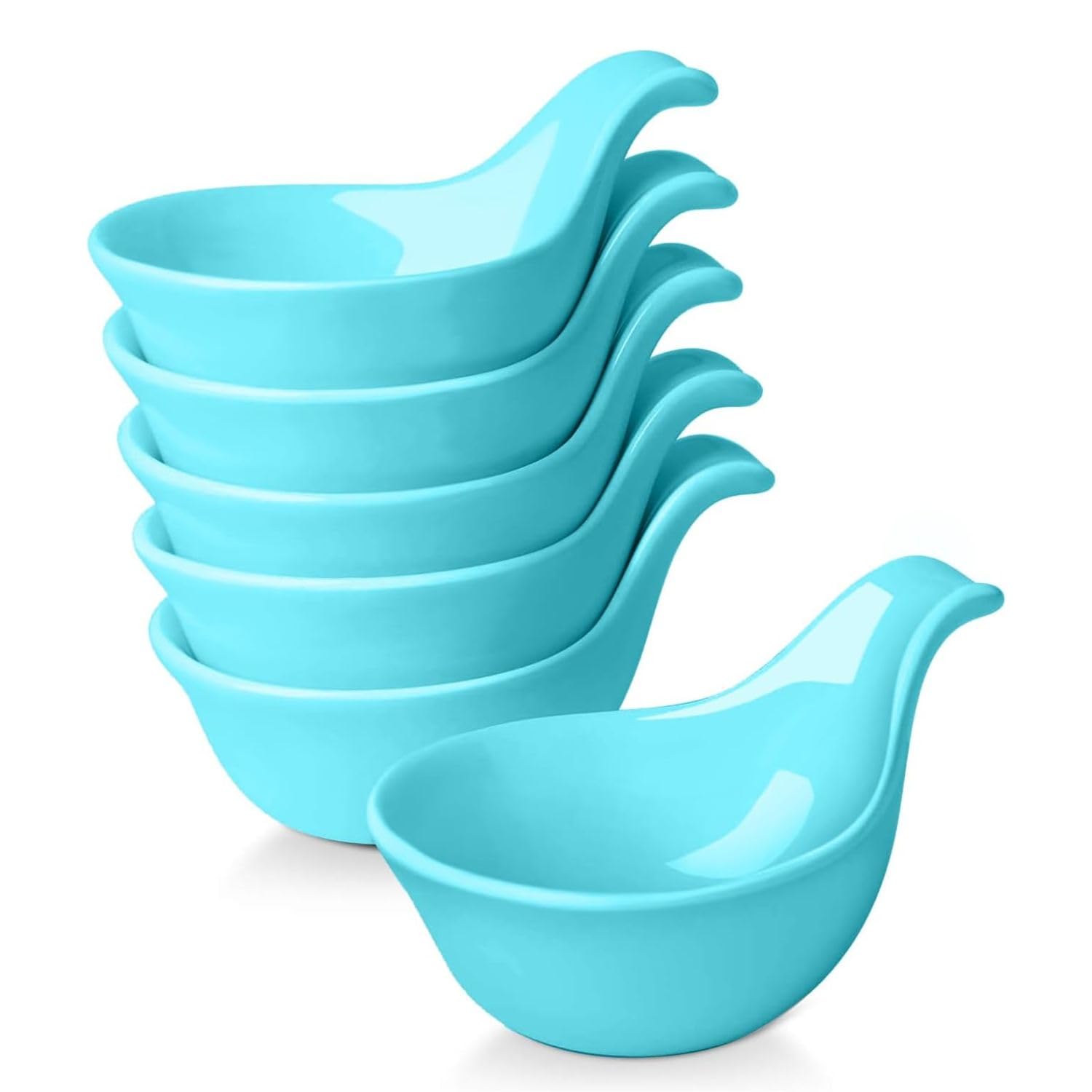 Flexzion Ceramic Dipping Bowls, Small Bowls for Dipping with Handle, Condiment Cups Soy Sauce Dish, Porcelain Ramekins, Sauce Holders, Containers for Small Side Dishes Dips - 3 oz, Set of 6, Blue