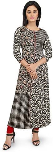 Utsav Fashion Block Printed Cotton Long Kurta in Black and Beige