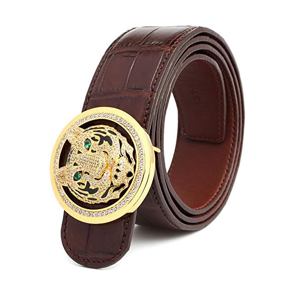 Neil Carden Crocodile Leather Belts for Men Gold Plated with Pure Silver Plate Buckle Belt 403