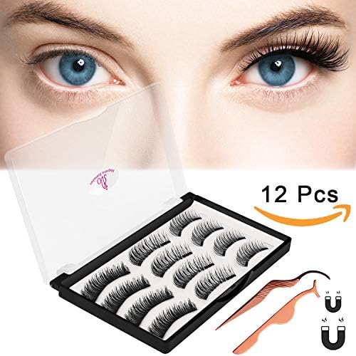 Magnetic False Eyelashes, JDO Upgraded 3D Magnetic Eye Lashes (12 PCS), Reusable Handmade Fake Eyelashes No Irritation No Allergy 3 Styles Lashes with 2 Professional Tweezers for Party Dating Wedding