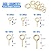 Glarks 100-Pieces 6 Size Brass Plated Lag Eyebolts Screw-in Eye Shape Screw Hooks Hanging Hooks Assortment Set