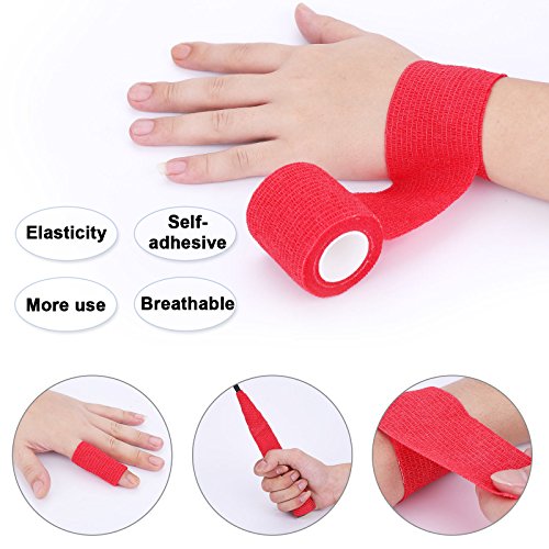 Self-Adhesive Cohesive Wrap Bandage Flexible Stretch Tape Athletic Strong Elastic First Aid Tape for Wrist, Ankle Sprains, Swelling 6 Packs, 1Inch X 5Yards