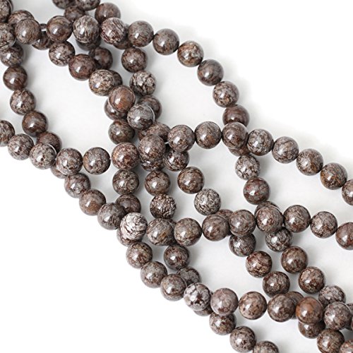 Qiwan Natural Gemstone Round Loose Beads, DIY Jewelry Making 1 Strand 15" (10mm, Natural Brown Snowflake Stone) - Thumbnail 3
