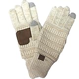 Hatsandscarf CC Exclusives Women Solid Ribbed Glove With Smart Tips (G-20) (IVORY/GOLD)