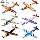 iBaseToy Flying Glider Plane - 8 Inch, 6 Different Designs, Construction Party Supplies Party Favors for Kids Boys, Foam Glider Toy for Birthday Giveaway Prize Goodie Bag (24 Pack)