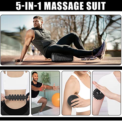 Foam Roller,IIQ Foam Rollers for Back and Legs,5 in Foam Roller Massage  Set Includes Muscle Roller Stick, St