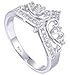 BoRuo Princess Crown Tiara Wedding CZ Band - Premium Crown Rings For Women - Cubic Zirconia Ring - Sterling Silver Rings - Rings For Women With Platinum Plating Over Sterling Silver - 2mm 925 Silver Ring With Eco Friendly Bag Size 4-12