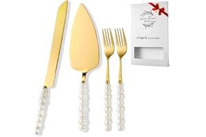 Wedding Cake Knife and Server Set,Pearl Handle Elegant Stainless Steel Cake Cutting with Forks for Wedding Birthday Anniversa