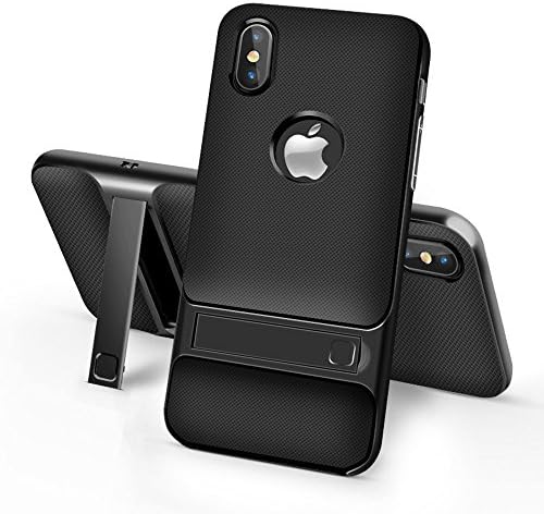 iPhone X Case, IEASSAU iPhone X Kickstand Style Shell Cover with Flexible Inner Protection and Reinforced Hard Bumper Frame for iPhone X (Black)
