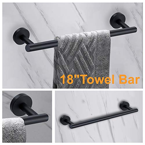 Nolimas 4-Pieces Set Matte Black Bathroom Hardware Set SUS304 Stainless Steel Round Wall Mounted - Includes 18"&12" Hand Towel Bar,Toilet Paper Holder, Robe Towel Hooks,Bathroom Accessories Kit