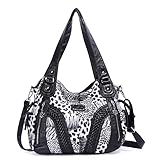 Angelkiss Women Top Handle Satchel Handbags Shoulder Bag Messenger Tote Washed Leather Purses Bag (Khaki) …