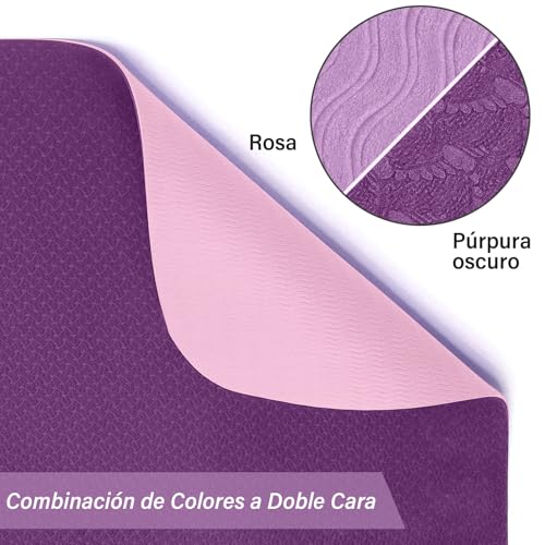 GALASALA Tapete para Ejercicio Antideslizante, Tapete Yoga Grueso de 6mm de PET, Tapete de Yoga de TPE Dos Colores, Yoga Mat Adecuada para Yoga, Pilates, Meditación, Ejercicio, 183x61x0.6cm