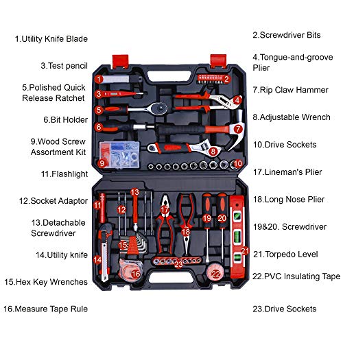 Hausse Home Household Tool Kit, 118 Pcs General Repair Tool Kit with Hammer, Pliers, Screwdriver Set, Home Maintenance… - Image 2