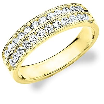 50CTTW Double Row Diamond Ring, 12ct 2-Row Wedding Anniversary Ring in 10K Gold