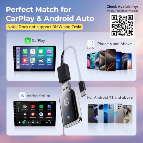 CZOCPOS Wireless CarPlay Adapter for iPhone & Android Auto | Convert Wired to Wireless,Mini Size Plug & Play, Auto Reconnect,No Latency Stable for USB A &Type-C,Silver