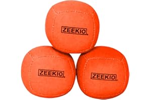 Zeekio Lunar Juggling Balls - [Set of 3], Professional UV Reactive, 6-Panel Balls, Synthetic Leather, Millet Filled, 110g Each, Solid Orange