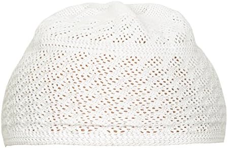 Elastic Topi Prayer Taqiyah Takke Kufi Hat Skull Cap Beanies Men Muslim White Blended Cotton Cap Islamic Head, Size : 21,22,23 inches Can Wear