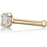 Lavari Jewelers 20 Gauge 0.01 to 0.07 Carat Lab Grown Diamond Straight Bone Nose Stud for Women - 14k Gold 1.3 to 2.7mm (D-E, VVS1-VVS2 to I2-I3, cttw) Nose Ring - Unisex Nostril Piercing Jewelry
