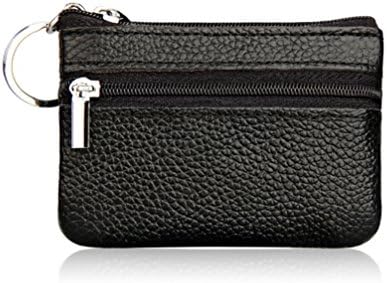 YaJaMa Genuine Leather Slim Coins Change Purse with Key Ring Card Case Wallet