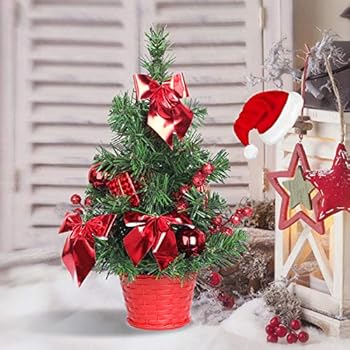 SHareconn Mini Artificial Tabletop Christmas Tree, 12 Inch Xmas Decor Tree with Red Ornaments Perfect for Table and Desk Tops