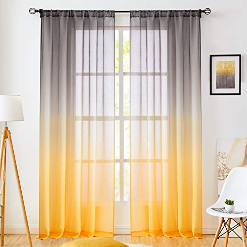 July Joy Faux Linen Ombre Sheer Curtains Yellow and Grey 2 Tone