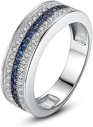 Bamoer Lover Blue and Silver 18K White Gold Plated Brass Finger Ring with Black Nickel Unisex Engagement Wedding AAA Cubic Zirconia CZ Unisex Ring Jewelry Gift (7)