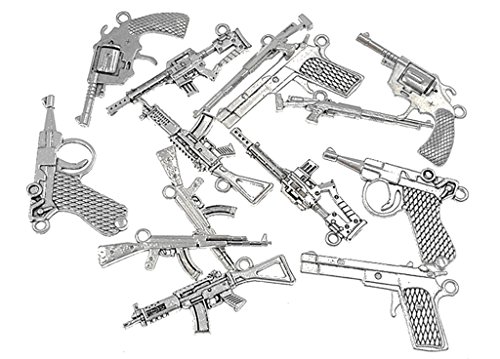 Kinteshun Alloy Gun Weapon Charm Pendant Connector for DIY Jewelry Making Accessaries(14pcs,Antique Silver Tones) - Thumbnail 3