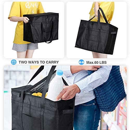 Glotoch XL Insulated Grocery Bags Set of 5-Include 2 Insulated Bags,1pc Grocery Bag,2pcs Mesh Produce Bags. Washable, Reinforced Bottom and Handles Insulated Grocery Shopping Bags for hot or Cold Food