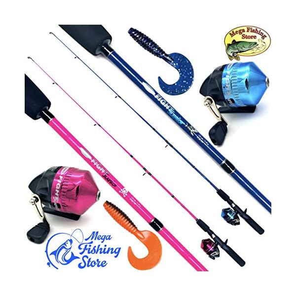 Fladen Kinderangel Starter Set Spinning Combo 1,25m - Blau & Pink - Spin Rute + Kapsel Angelrolle + Schnur + Köder