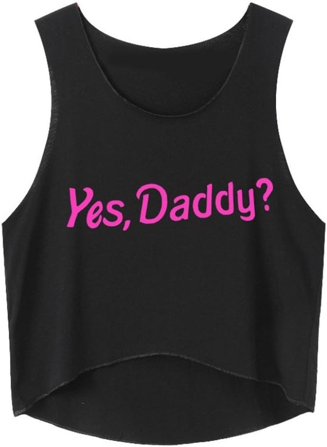 YES Daddy Women's Letter Print Sexy Shirts Sleeveless Racerback Short Tank Top