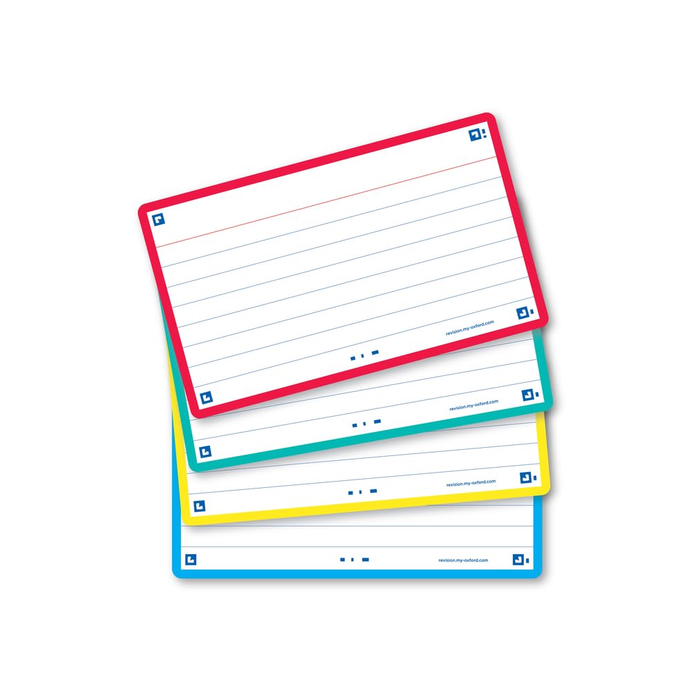 Oxford Flash Cards, Revision Cards, Assorted Colours, Ruled, 7.5 x 12.5 cm