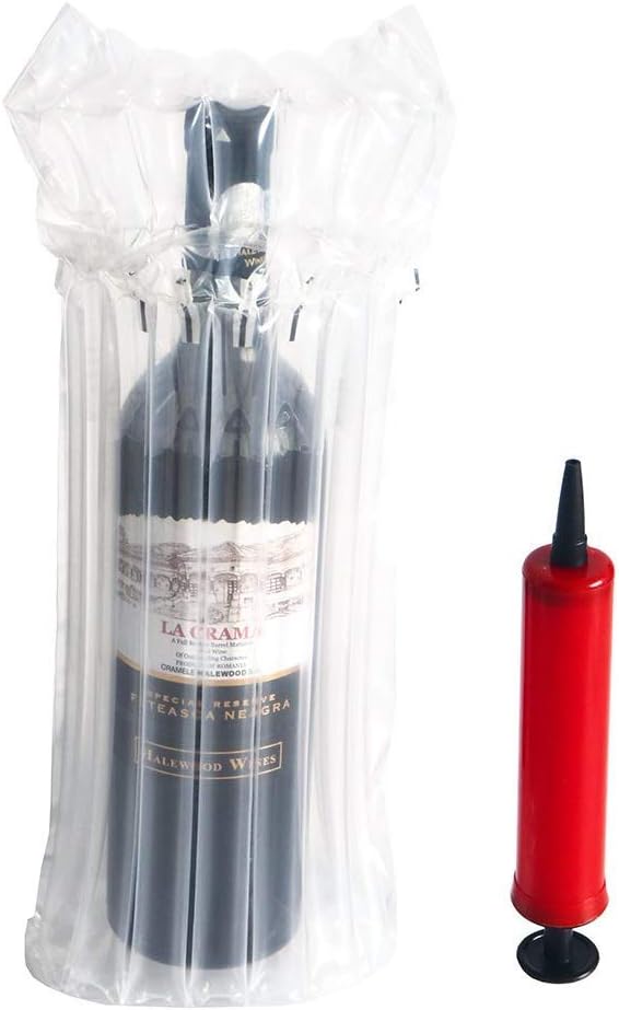 YFOX 10 x Inflatable Wine Bottle and Air Bag Protectors with Air Pump for Transport and Safe Packaging, Transparent