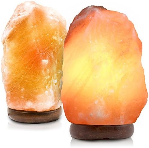 2 Pack Natural Crystal Himalayan Salt Lamp, Himalayan Glow Hand Carved Natural with Genuine Wood Base, Bulb Dimmer Control, Amber, 6 to 8 inch, 6 to 7 lbs. by Makony