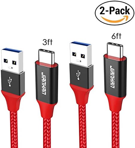 USB C Cable 3.0,JianHan 2 Pack 3ft 6ft USB Type C Cable Fast Charging Type C Charger Cord for Samsung Galaxy S9,S9 Plus,S8,S8 Plus,Note 8,Note 7,LG G6 G5 V20 V30,OnePlus 5 3T 2,Google Pixel 2 XL (Red)
