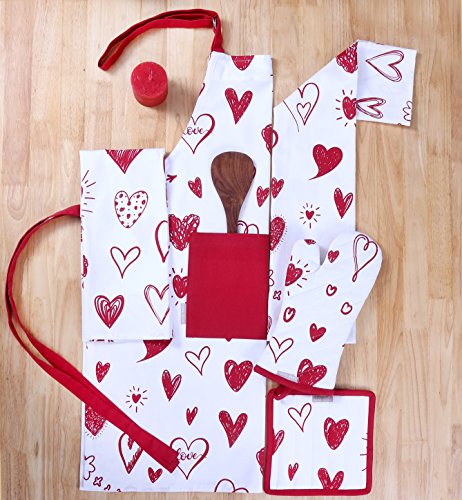 Pot Holders and Oven Mitts, Valentine Hearts Design, Heat Resistant, Made of 100% Cotton, Eco-Friendly & Safe, Set of 1 Oven Mitt and 1 Pot Holder, Pot Holders and Oven Mitts Sets By CASA DECORS - Thumbnail 7