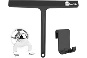 Quanmin Shower Squeegee Hook 9 Inch Special Glass Door Scraper Tile Shower Walls Floor Wiper Cleaning Table Top All-Purpose Shower Glass Cleaner for Shower Glass Windows Mirrors and Car Windows, Black
