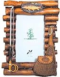 WD Rustic Wood Log Photo Frame with Fishing Theme Accents 4x6 (Vertical)